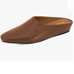Wo Wagas Brown Mules Low Wedge Heels Slippers Square Toe Slip On Indoor Shoe